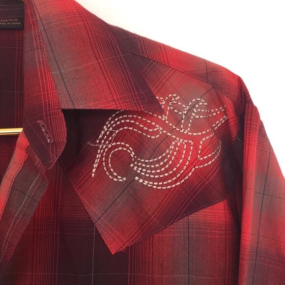 PLAINS Westernwear men's button down shirt red SIZE SMALL - Picture 5 of 12